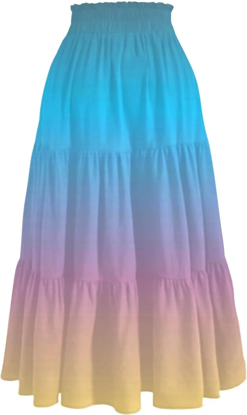 Floral Skirts for Women Summer Loose Casual Trendy Elastic Waist Flowy Beach Boho Maxi Skirt, S-2XL
