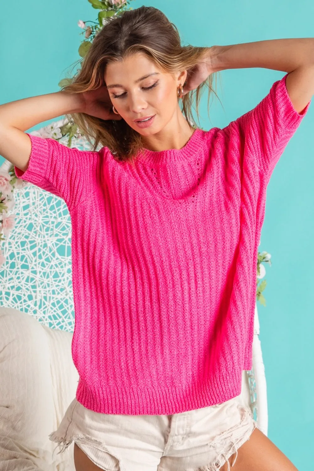 Fuchsia Textured Knit Top