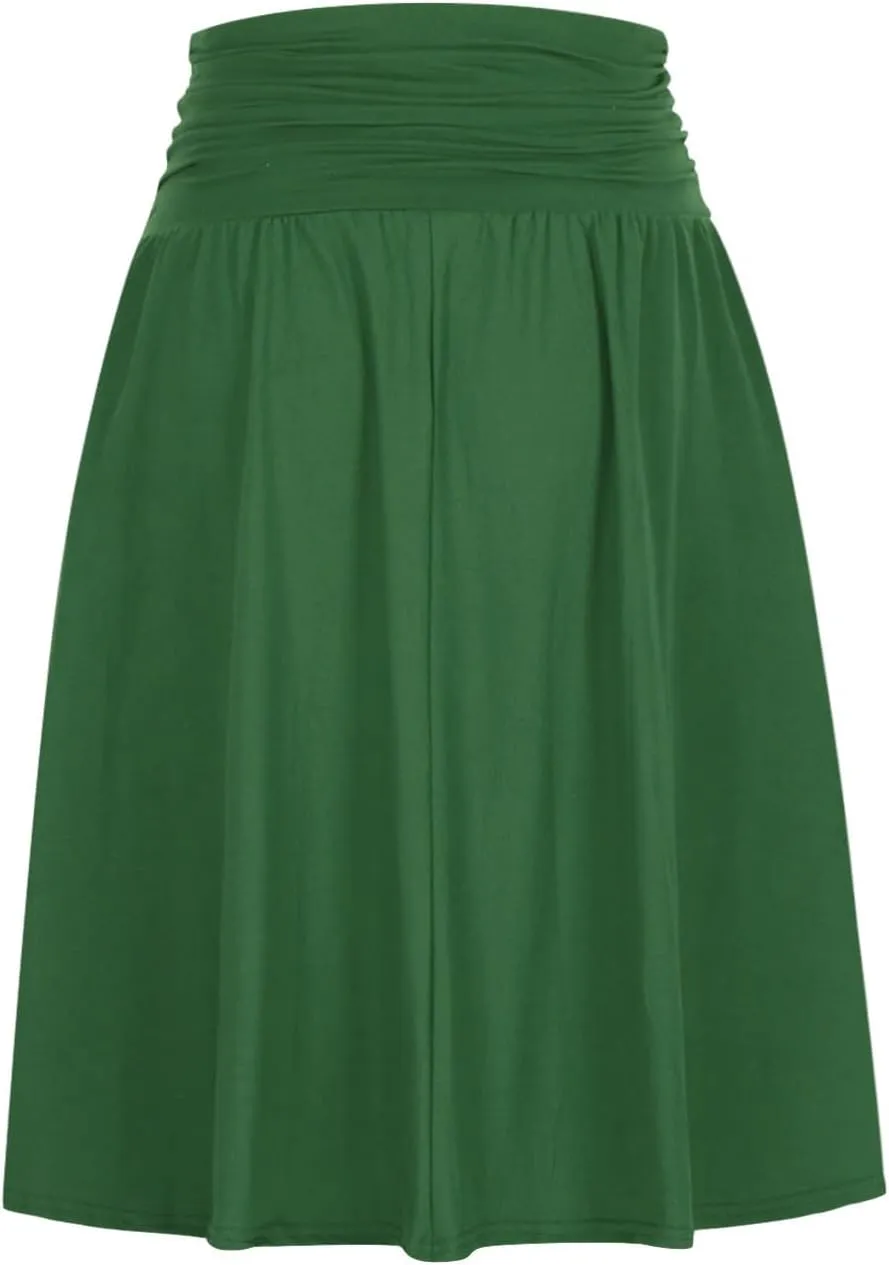 FZYLQY 2025 New Skirts for Women Regular and Plus Size Skirt with Pockets Below The Knee Length Ruched Flowy Midi Skirt