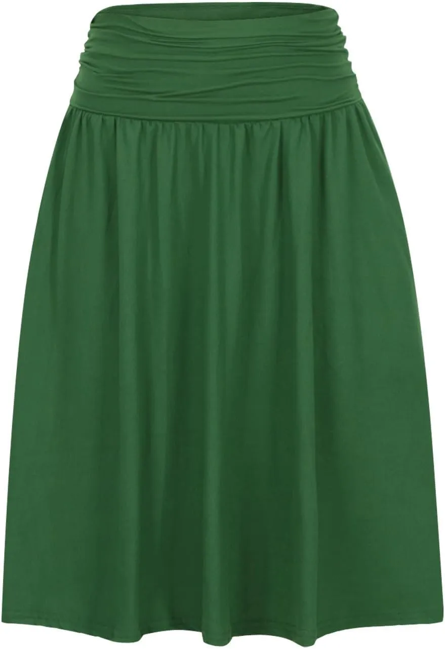 FZYLQY 2025 New Skirts for Women Regular and Plus Size Skirt with Pockets Below The Knee Length Ruched Flowy Midi Skirt