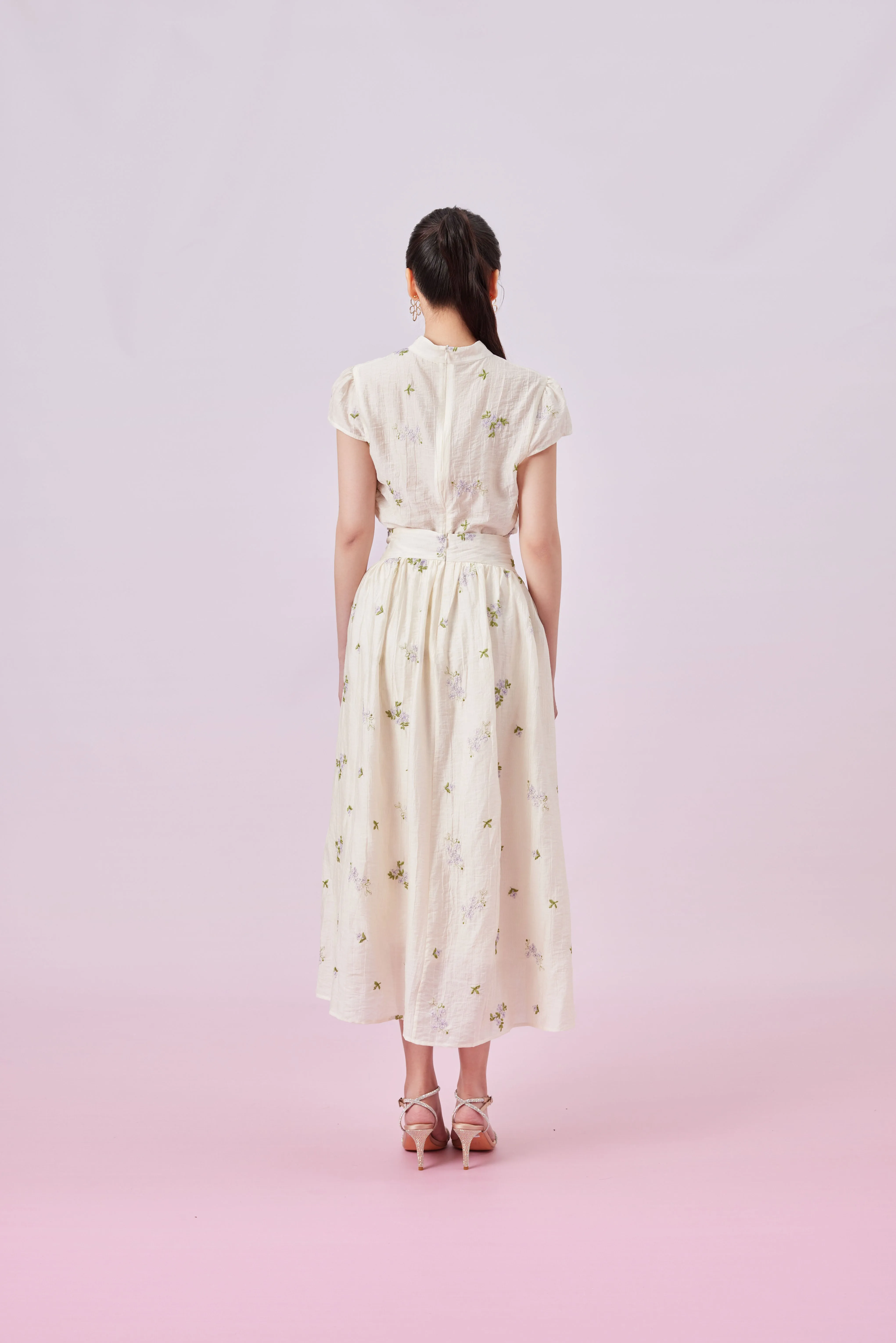 Giordana Purple Floral Emboss Cream Skirt