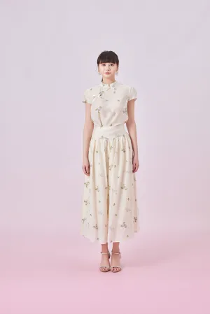Giordana Purple Floral Emboss Cream Skirt