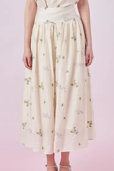 Giordana Purple Floral Emboss Cream Skirt