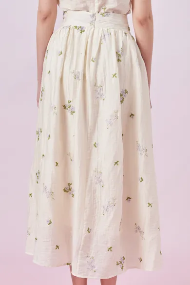 Giordana Purple Floral Emboss Cream Skirt