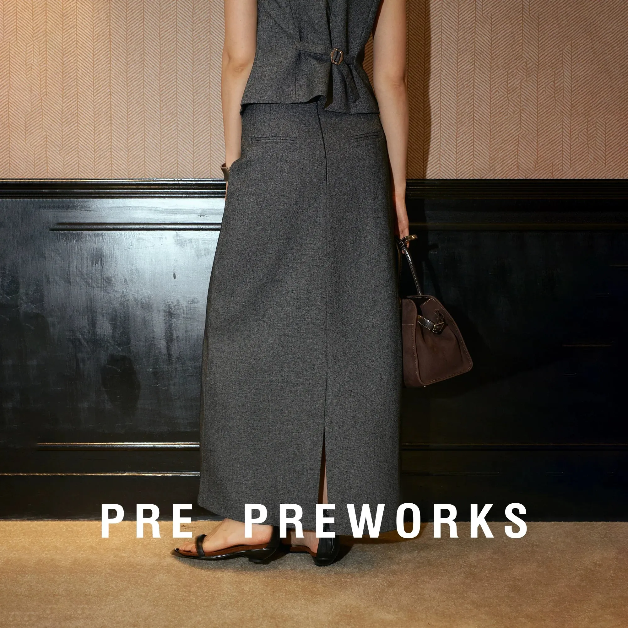Gray Textured High-Waist Skirt