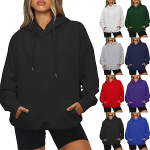 Hoodies for Women Casual Long Sleeve Drawstring Sweatshirt Lightweight Comfy Fleece Pullover Sweaters with Pocket