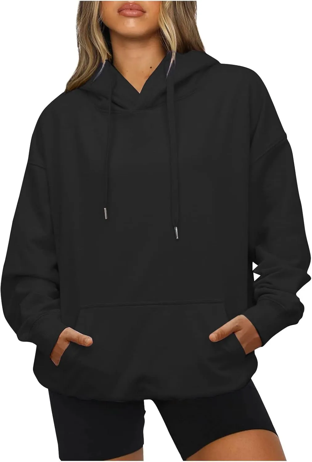 Hoodies for Women Casual Long Sleeve Drawstring Sweatshirt Lightweight Comfy Fleece Pullover Sweaters with Pocket
