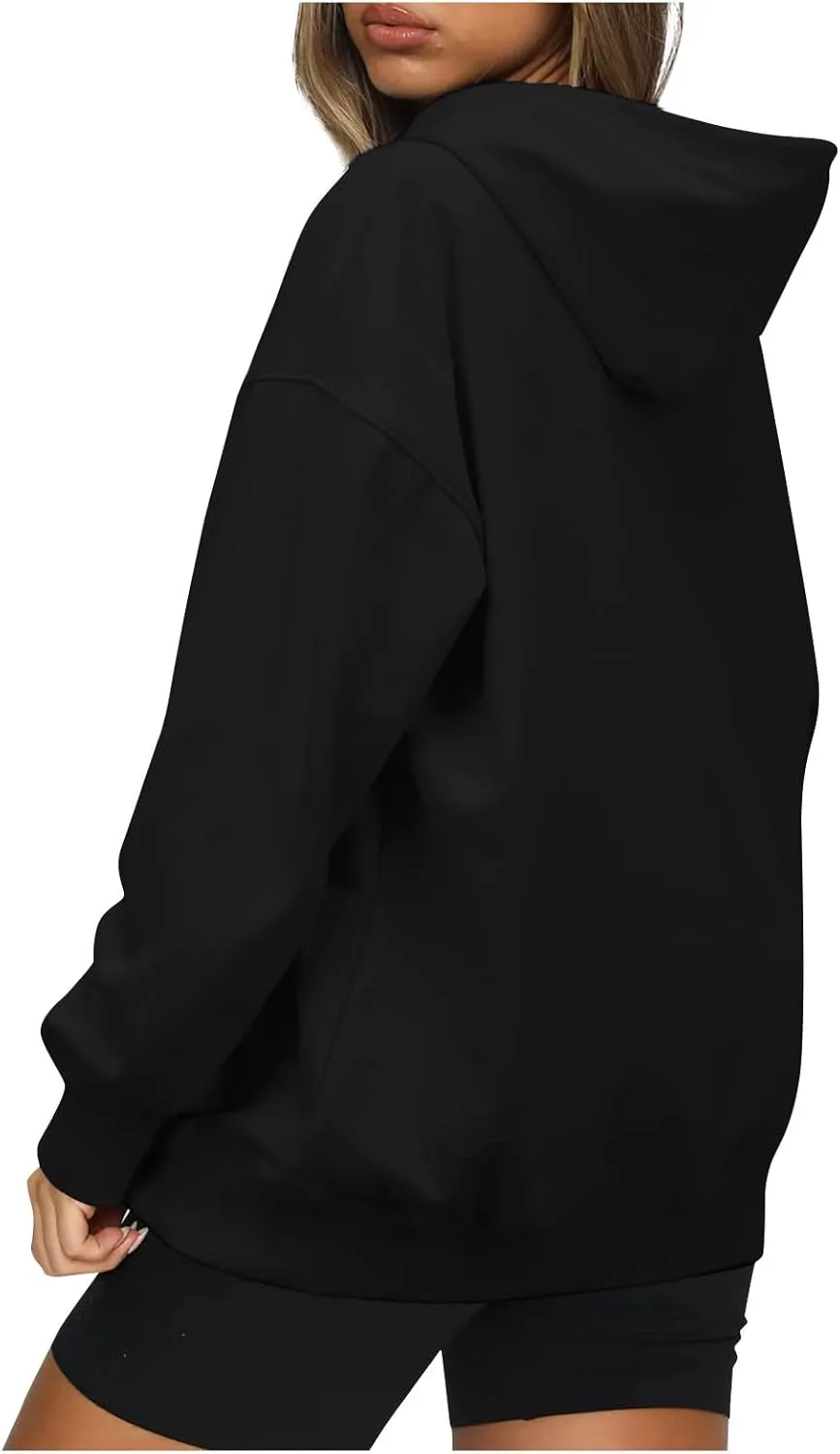 Hoodies for Women Casual Long Sleeve Drawstring Sweatshirt Lightweight Comfy Fleece Pullover Sweaters with Pocket