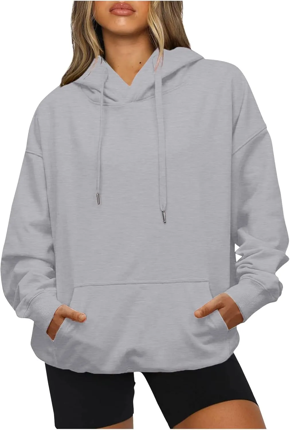 Hoodies for Women Casual Long Sleeve Drawstring Sweatshirt Lightweight Comfy Fleece Pullover Sweaters with Pocket