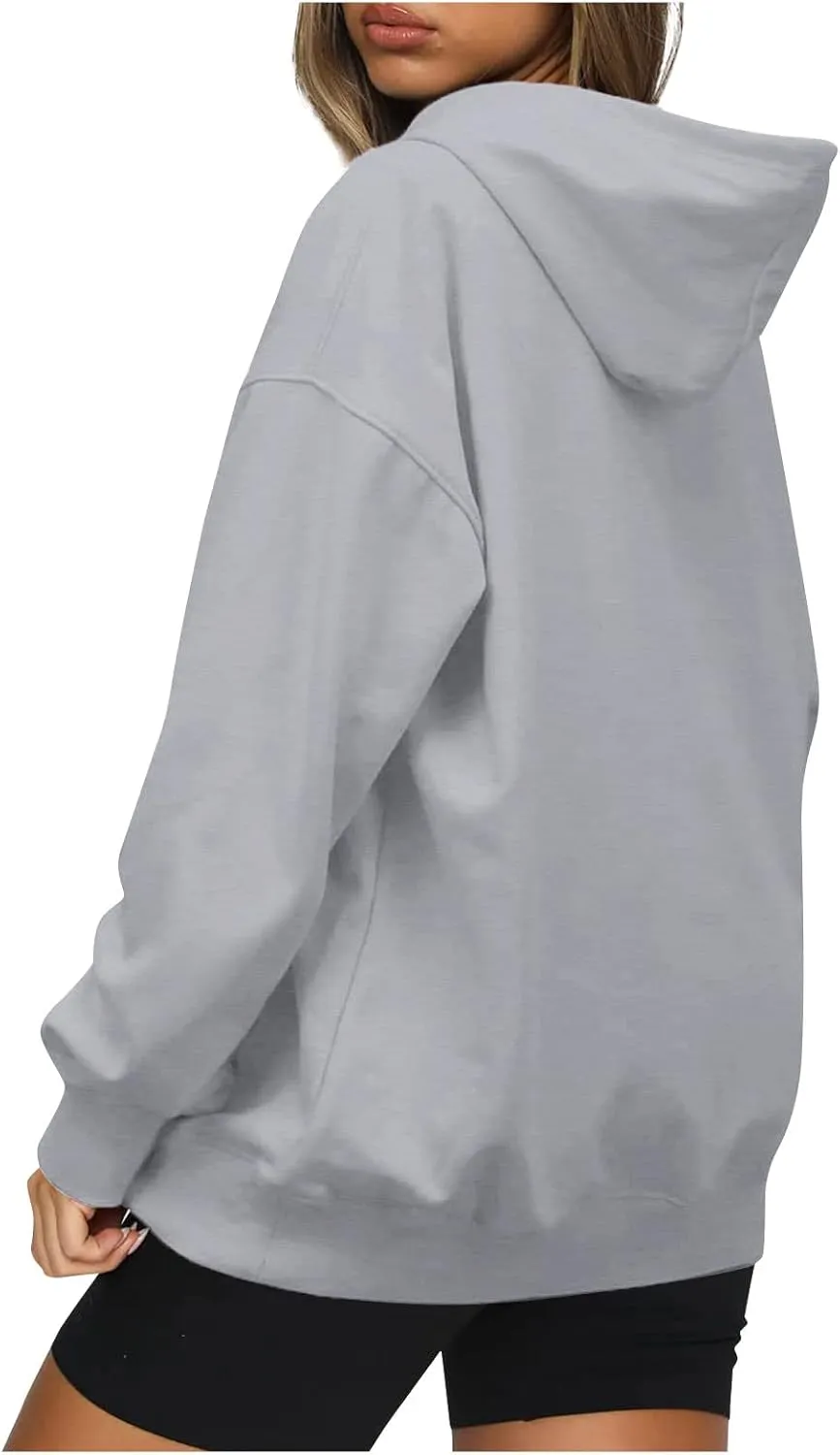 Hoodies for Women Casual Long Sleeve Drawstring Sweatshirt Lightweight Comfy Fleece Pullover Sweaters with Pocket