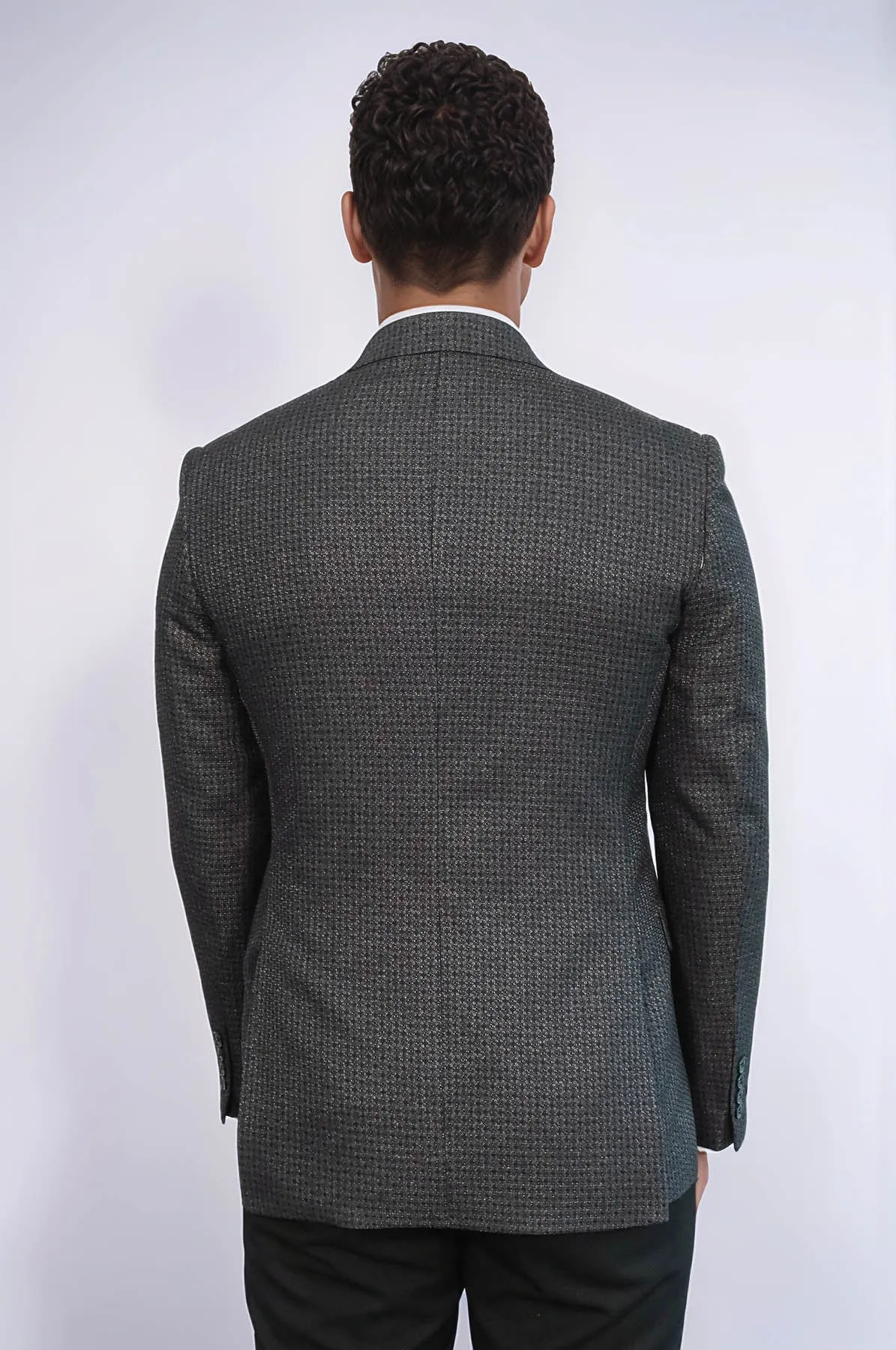 Houndstooth Patterned Grey Men Double Breasted Blazer - Wessi