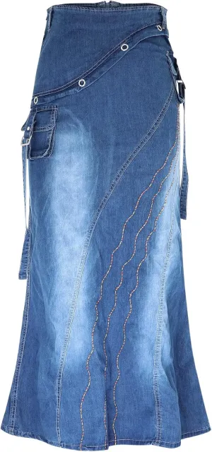 iQKA Denim Skirt Dress for Women Vestidos High Waisted A-Line Maxi Long Pencil Jean Skirt with Pockets S-3XL