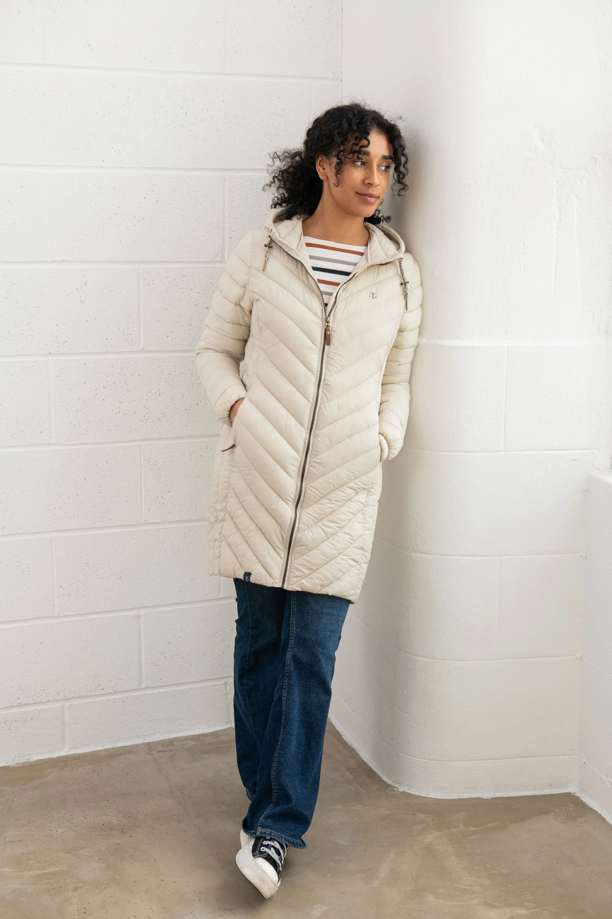 Lighthouse Ladies Water Repellent Insulated Hooded Laurel Mid Length Coat-CREAM