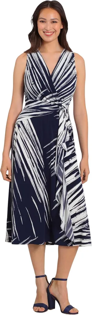 London Times Women's V-Neck Faux Wrap Midi Office Career Polished Event