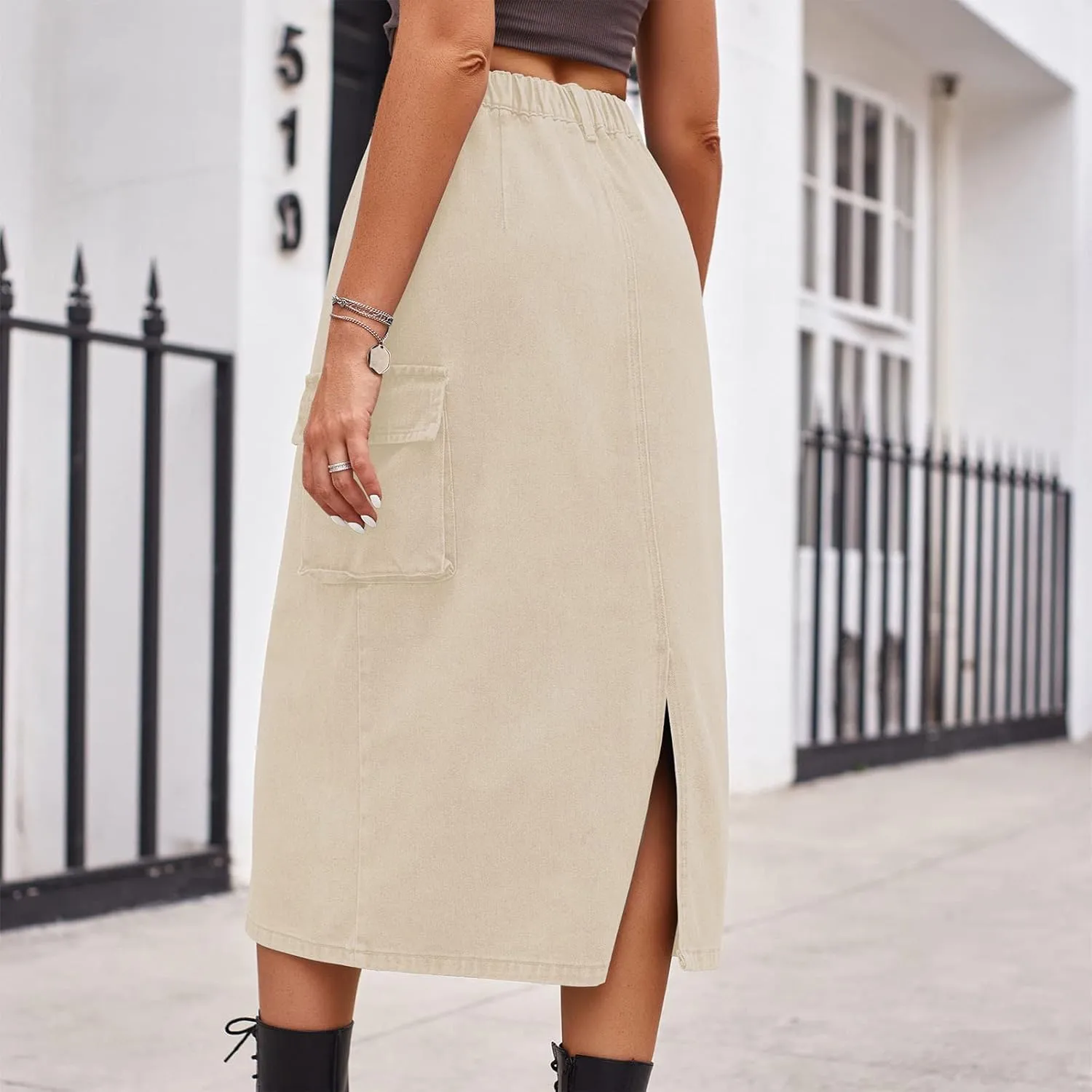 Long Jean Skirt for Women Cowgirl Y2K Cargo Skirt High Waisted Pencil Skirt Casual A-Line Midi Skirt with Pockets