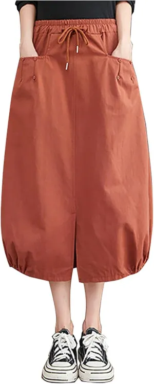 Long Skirts for Women Summer Casual Loose Fit High Waist Cargo Skirt Fashion Zipper A-Line Midi Skirts with Pockets