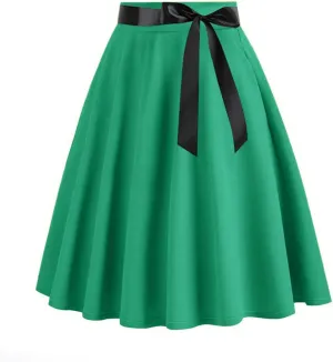 Long Skirts for Women Trendy Vintage Flare Skirt Midi Length Casual Soft High Waisted Bow A Line Summer Skirts