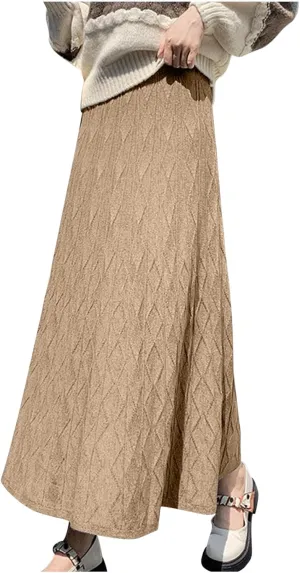 Maxi Skirts for Women Fall Trendy a Line Midi Skirt Elegant Ribbed Knit Long Skirt Reversible Stretchy Half Shirt