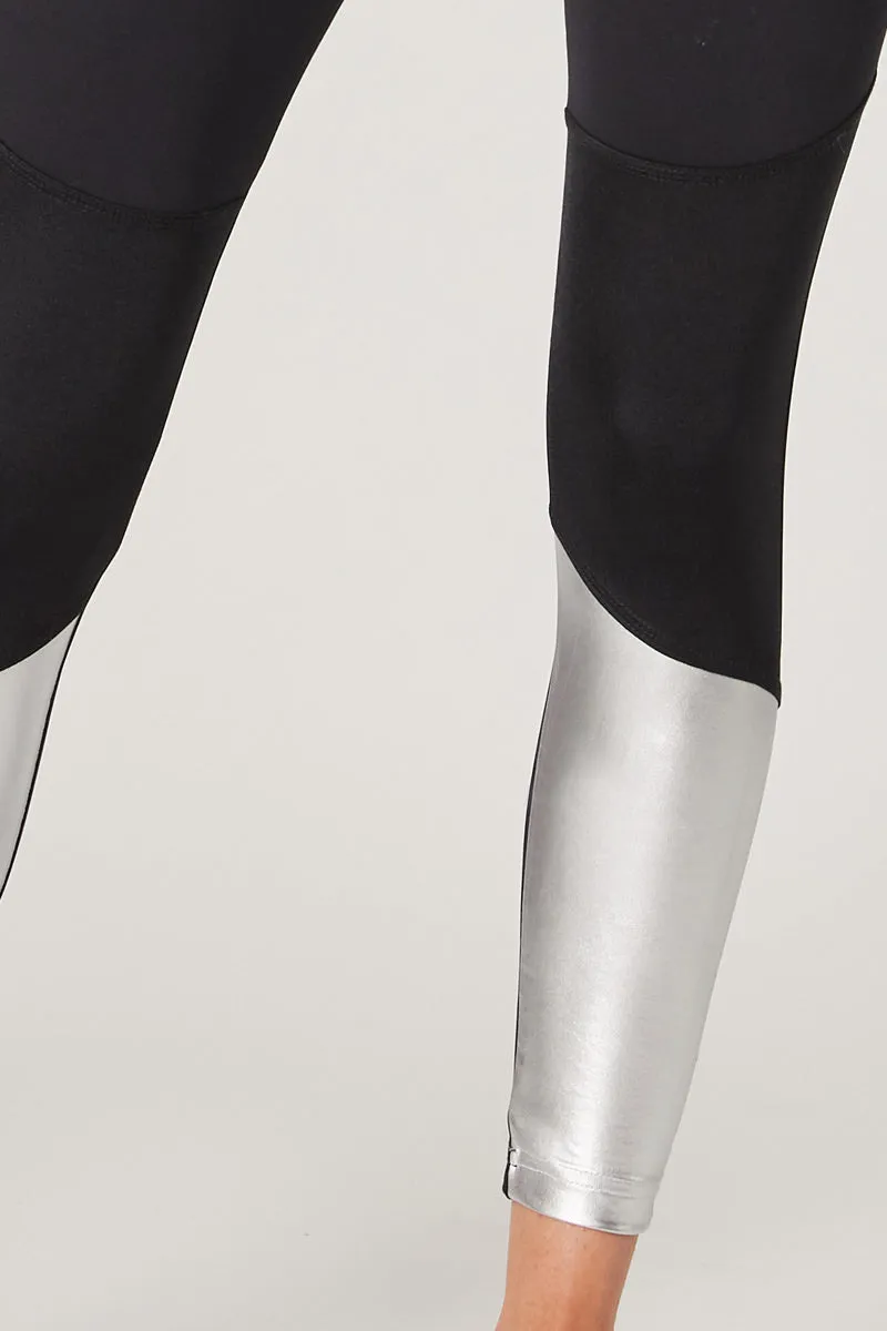 Medium Compression Waisted Leggings with Metallic Panel