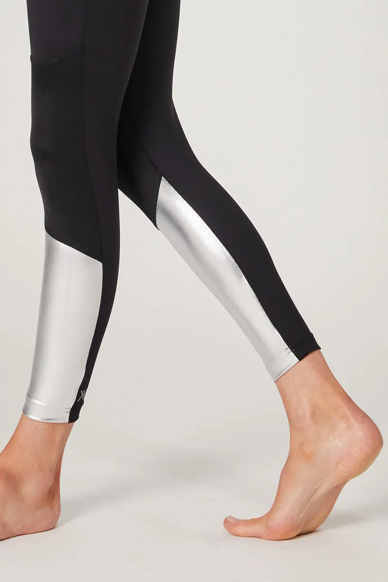 Medium Compression Waisted Leggings with Metallic Panel