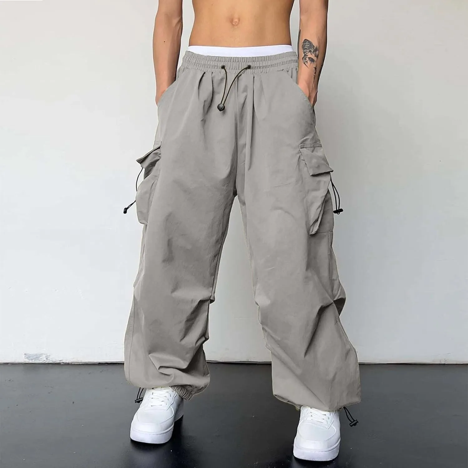 Men's Baggy Cargo Pants Casual Cotton Elasticated Waist Pant Work Pants Multi Pockets