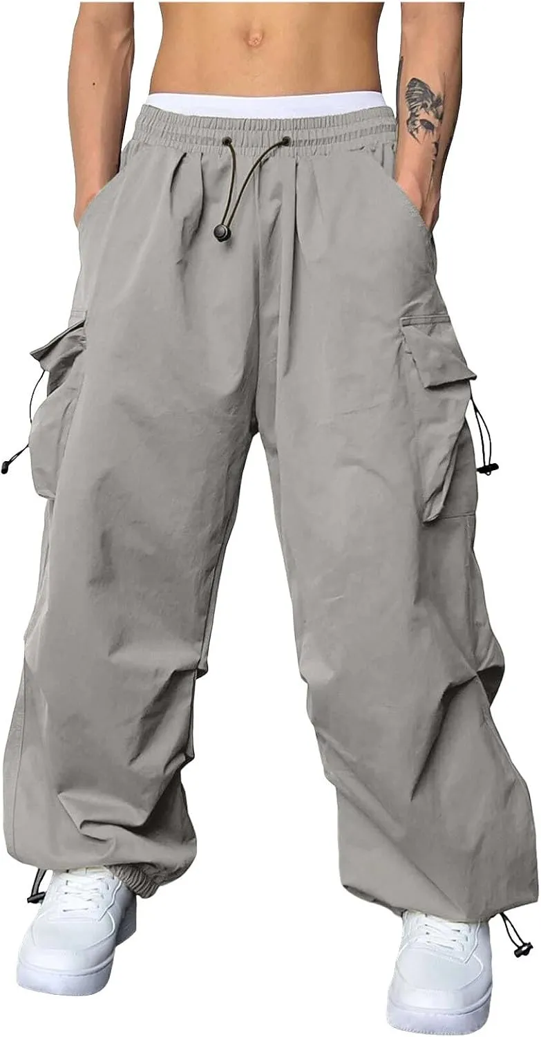 Men's Baggy Cargo Pants Casual Cotton Elasticated Waist Pant Work Pants Multi Pockets
