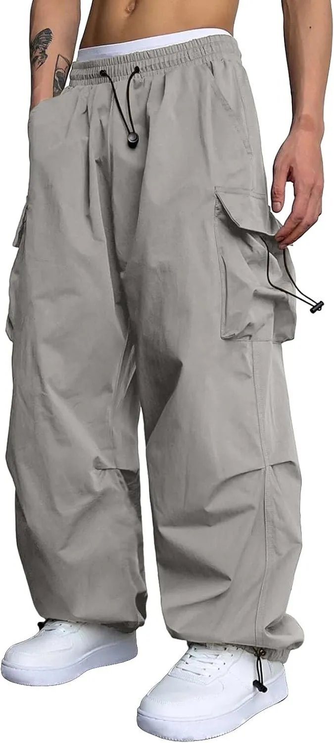 Men's Baggy Cargo Pants Casual Cotton Elasticated Waist Pant Work Pants Multi Pockets