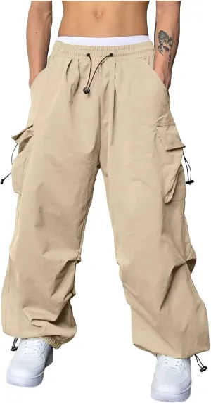 Men's Baggy Cargo Pants Casual Parachute Cargo Pants Elasticated Waist Loose Fit Outdoor Joggers Multi Pockets