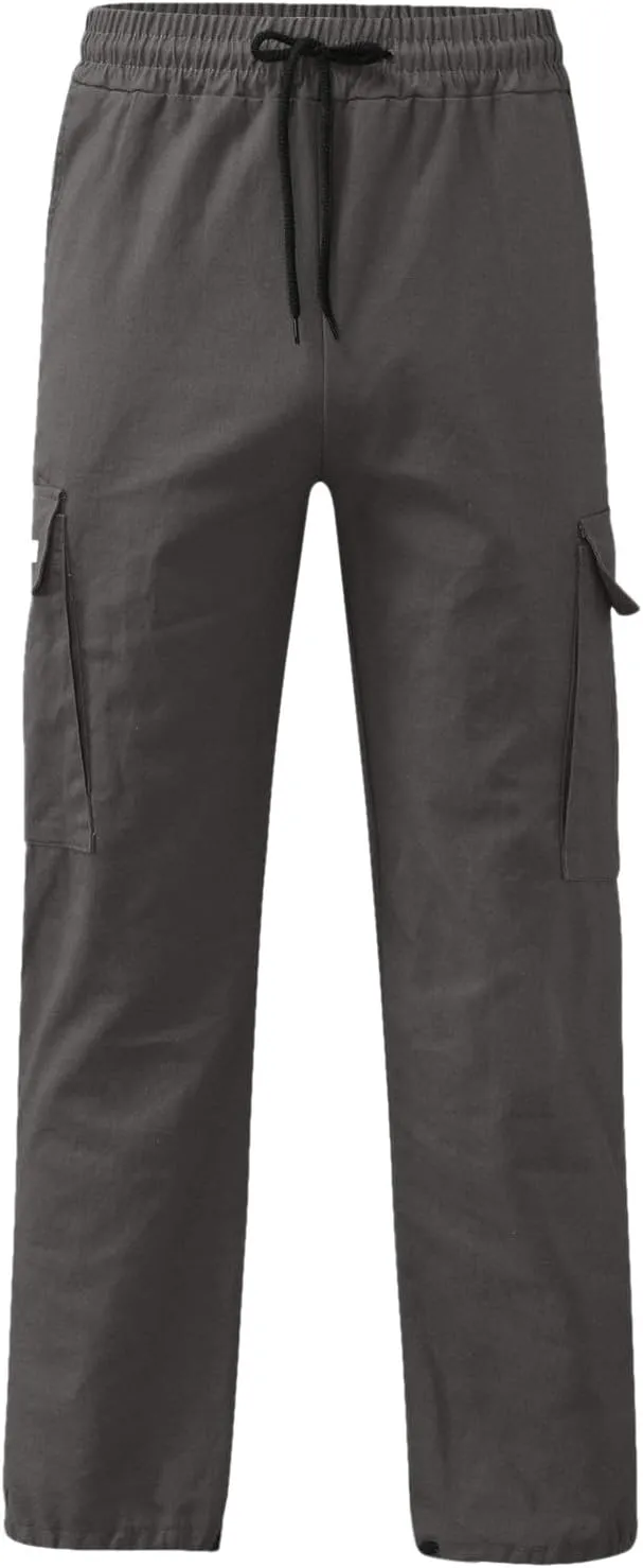 Men's Cargo Combat Pants Casual Linen Stretch Elastic Waist Pant Sweatpants Joggers Loose Gym Yoga Jogging