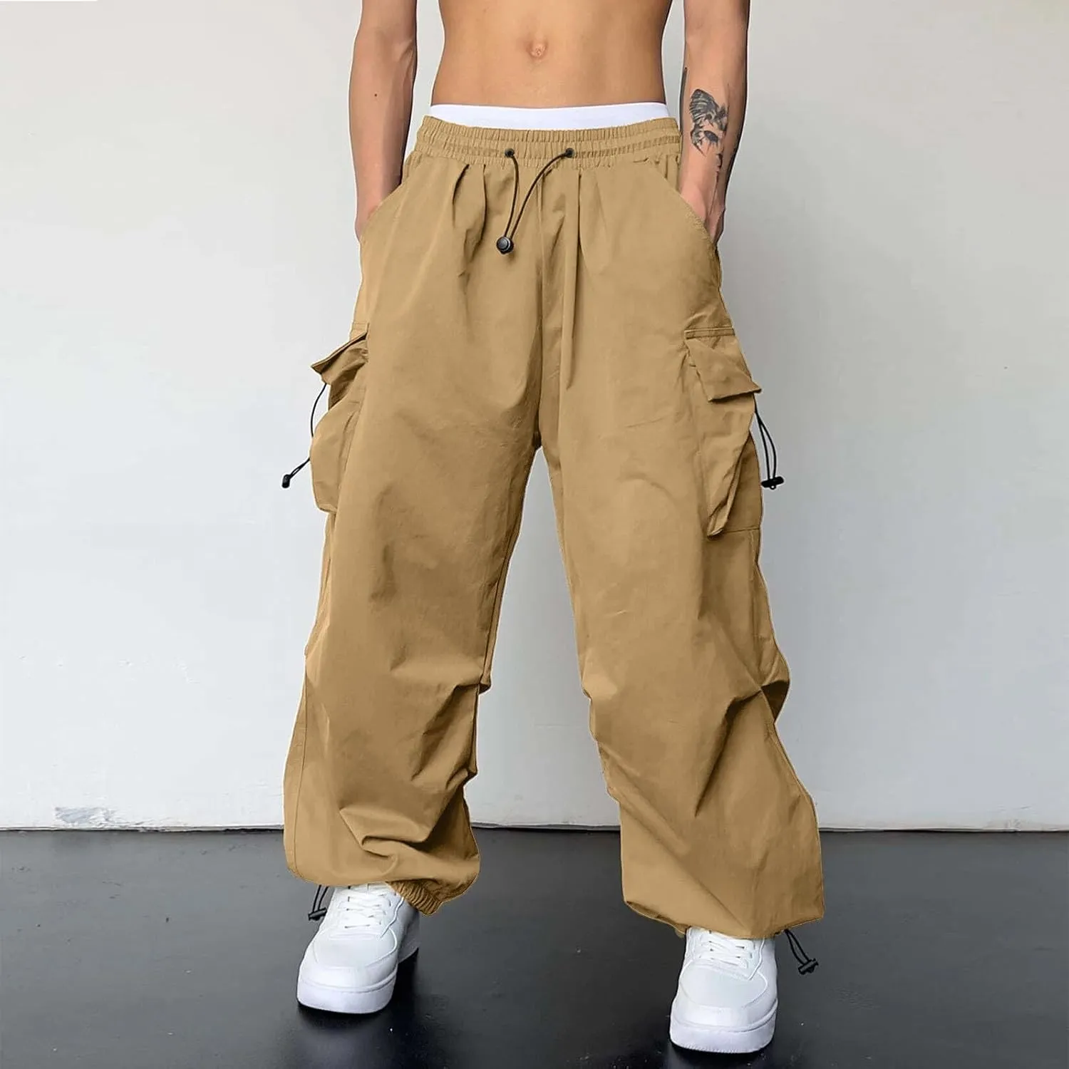 Mens Cargo Pants Casual Outdoor Camping Hiking Elasticated Waist Pant Jogging Work Pant with Pockets