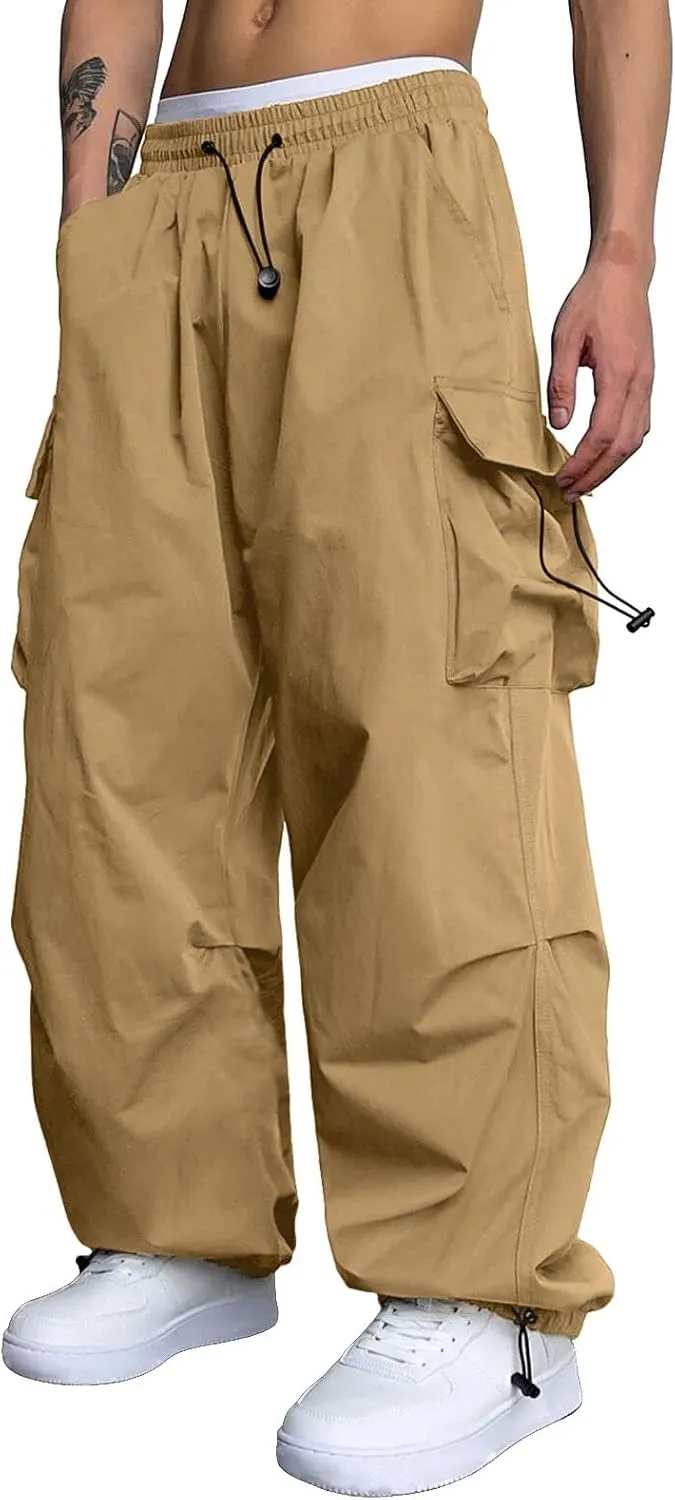 Mens Cargo Pants Casual Outdoor Camping Hiking Elasticated Waist Pant Jogging Work Pant with Pockets