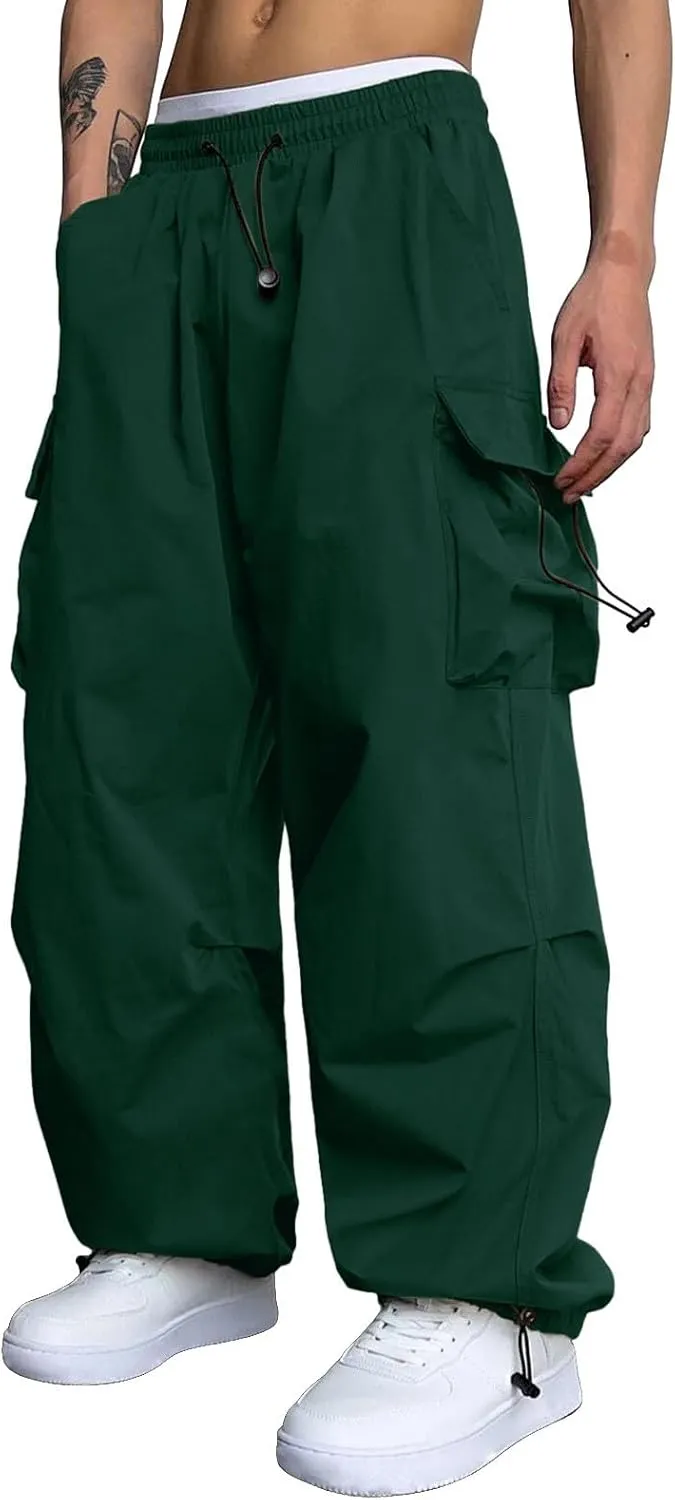 Mens Cargo Pants Casual Outdoor Camping Hiking Elasticated Waist Pant Jogging Work Pant with Pockets