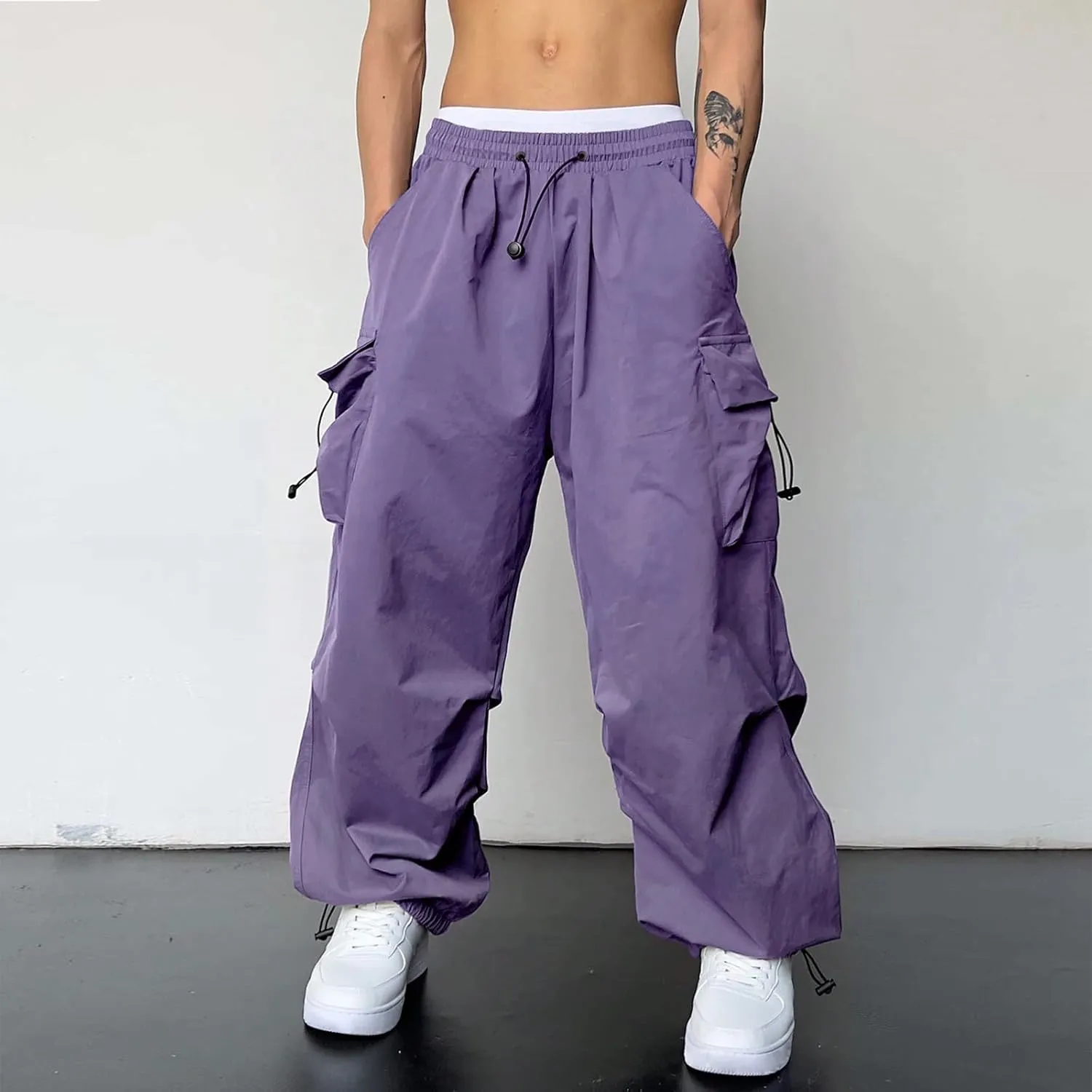 Mens Cargo Pants Casual Outdoor Camping Hiking Elasticated Waist Pant Jogging Work Pant with Pockets