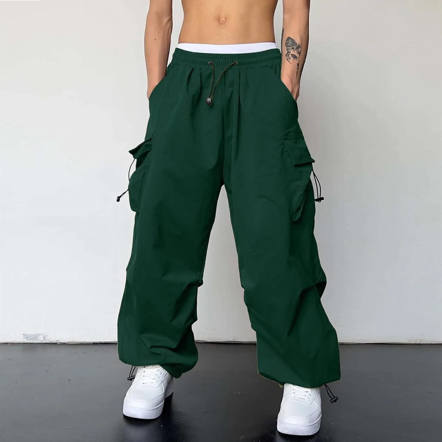 Mens Cargo Pants Casual Outdoor Camping Hiking Elasticated Waist Pant Jogging Work Pant with Pockets