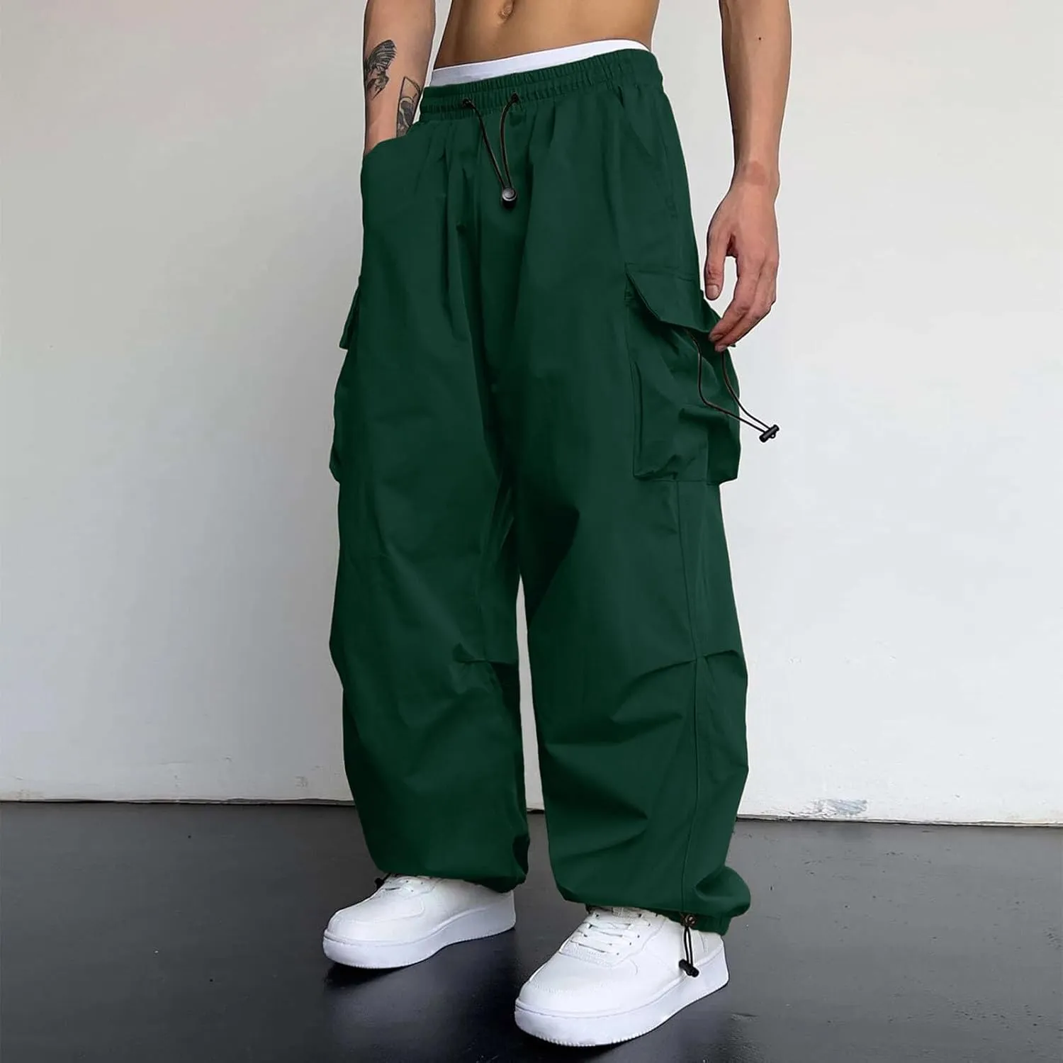 Mens Cargo Pants Casual Outdoor Camping Hiking Elasticated Waist Pant Jogging Work Pant with Pockets