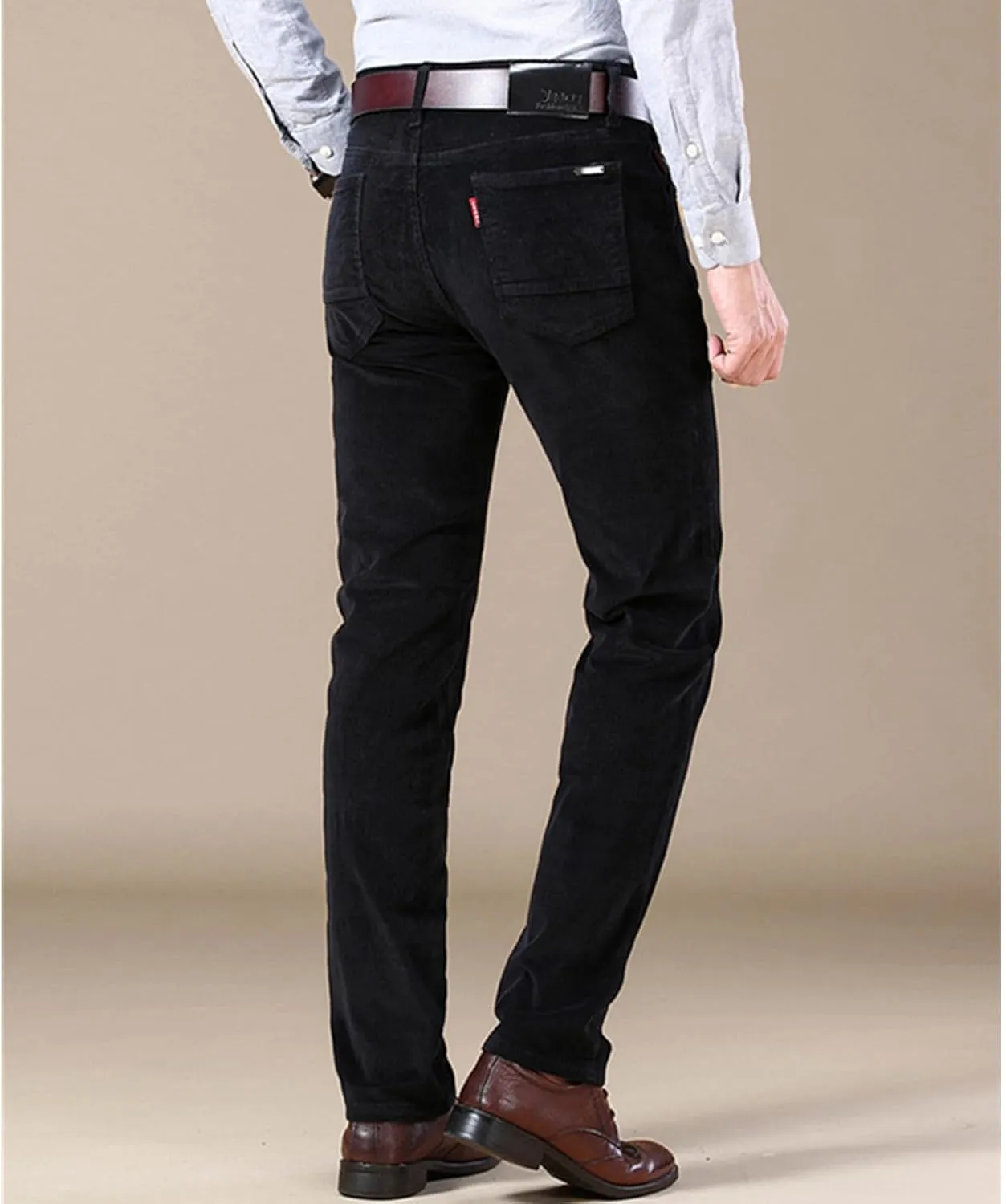 Men's Corduroy Straight Pant,Classic Slim Fit Business Suit Trousers,Flat-Front Casual Stretch Pants with Pockets