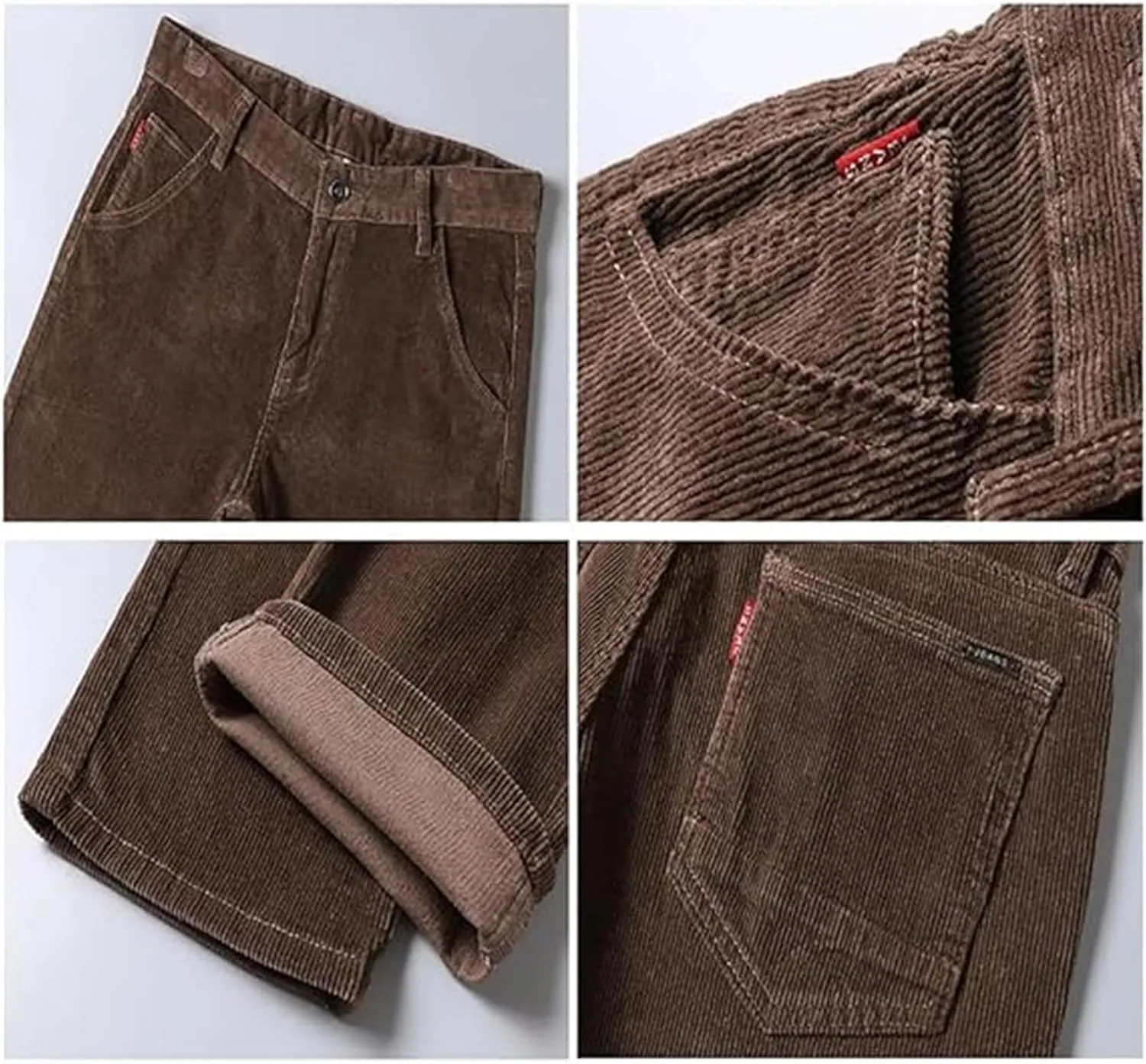 Men's Corduroy Straight Pant,Classic Slim Fit Business Suit Trousers,Flat-Front Casual Stretch Pants with Pockets