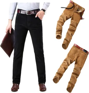 Men's Corduroy Straight Pant,Classic Slim Fit Business Suit Trousers,Flat-Front Casual Stretch Pants with Pockets