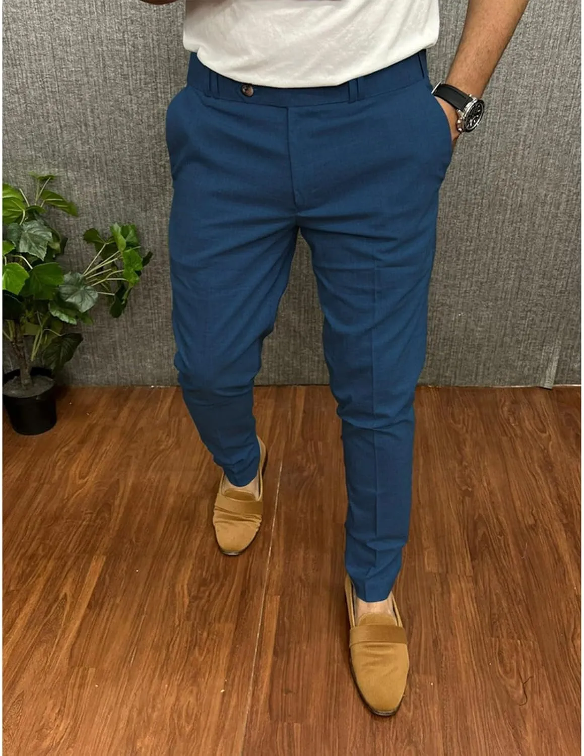 Mens Cotton Blend Chino Pants Slim Fit Flat Front Stretch Skinny Tapered Business Dress Pants Fashion Casual Trousers