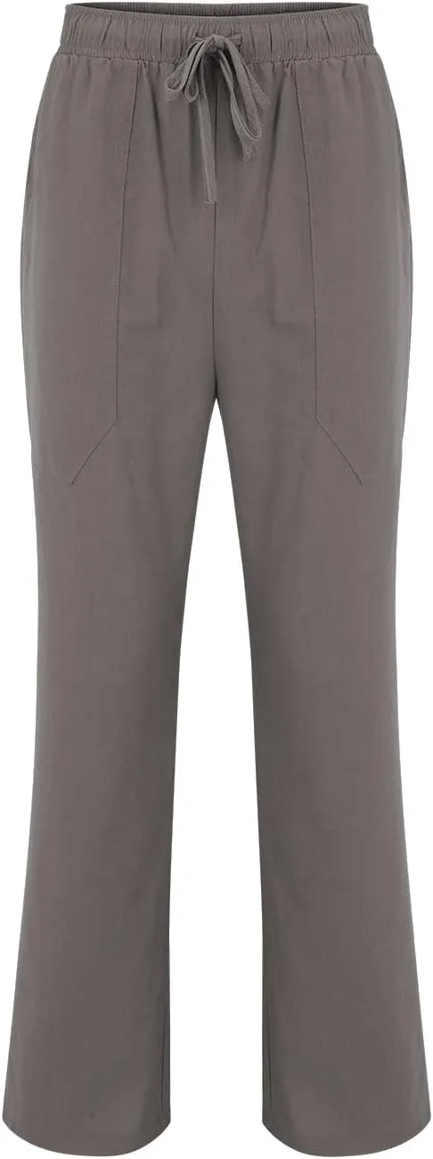 Mens Cotton Linen Slim Fit Pants Lightweight Drawstrings Summer Beach Trousers Breathable Casual Multi Pockets Yoga Pants