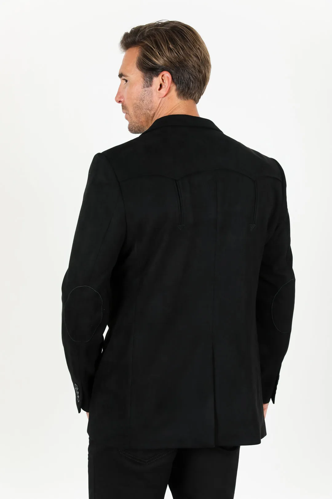 Men's Double Button Faux-Suede Blazer - Black from Platini Fashion