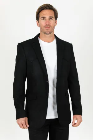 Men's Double Button Faux-Suede Blazer - Black from Platini Fashion