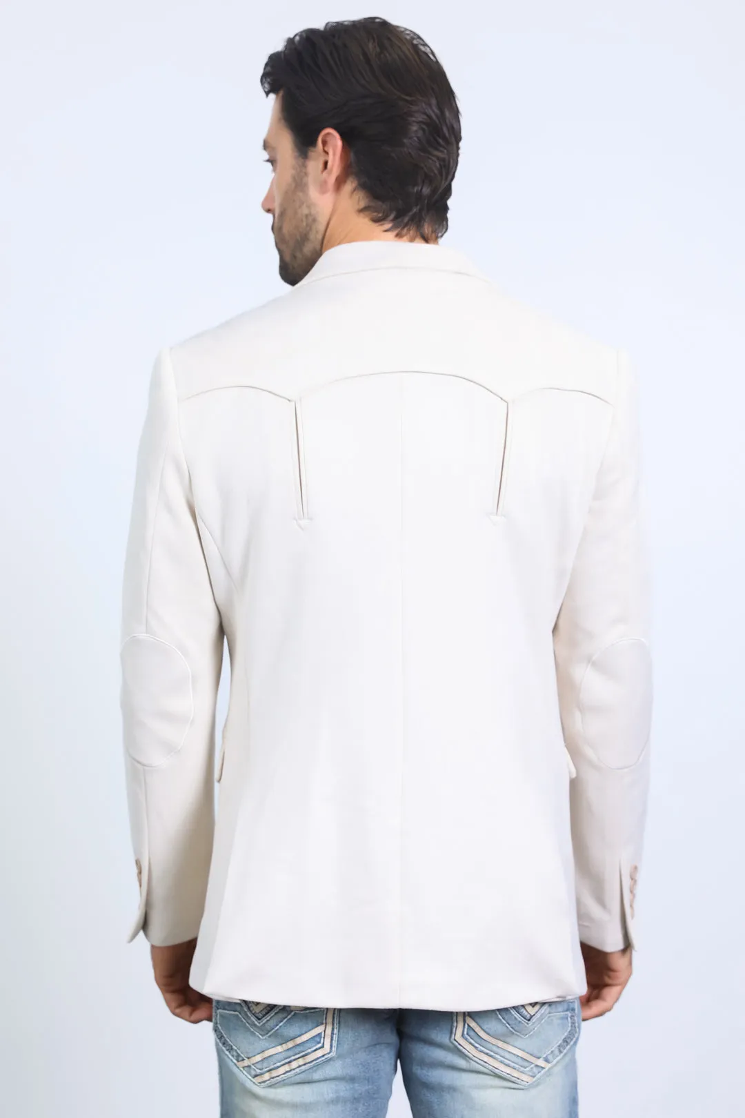 Men's Double Button Faux-Suede Blazer - Off White from Platini Fashion