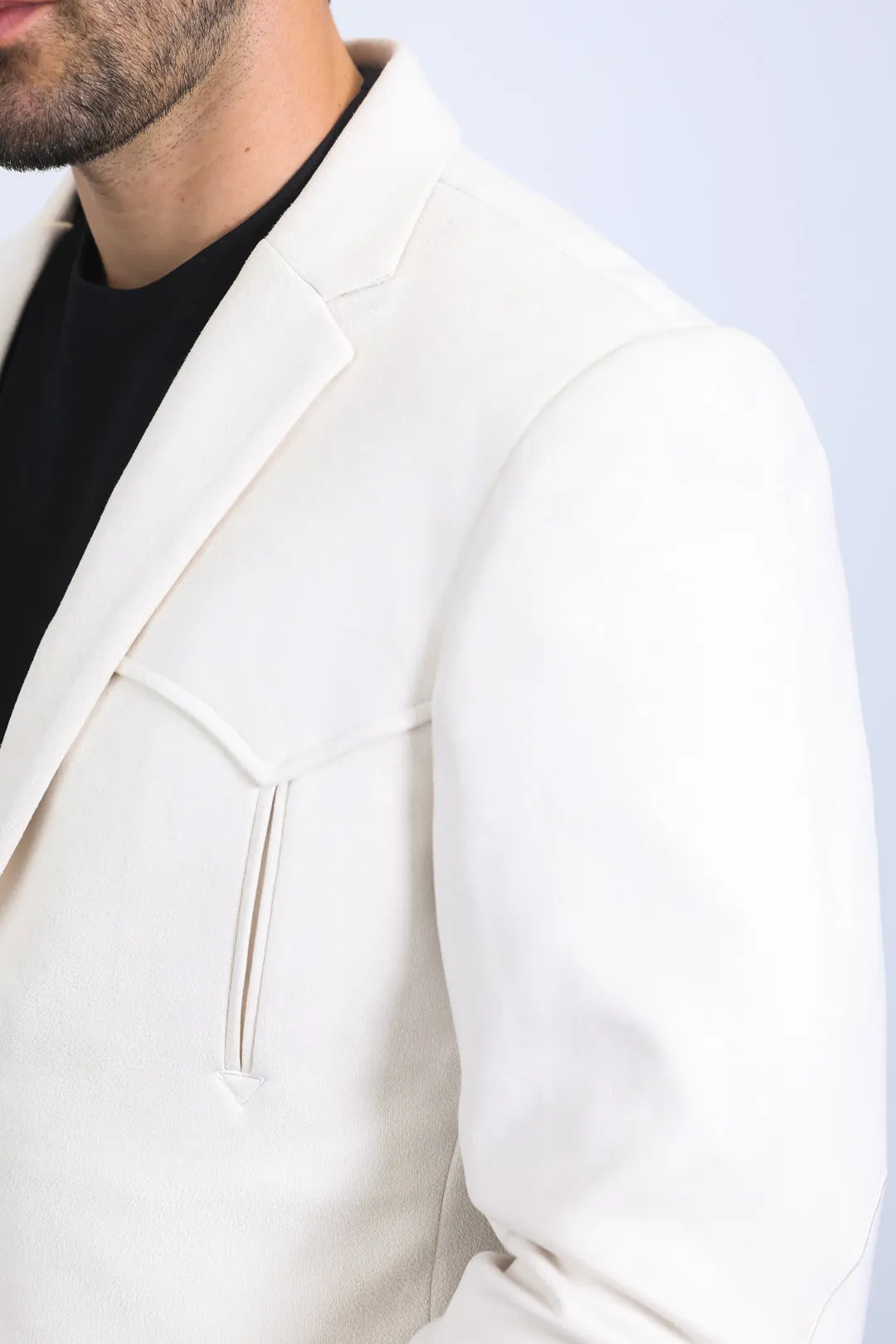 Men's Double Button Faux-Suede Blazer - Off White from Platini Fashion