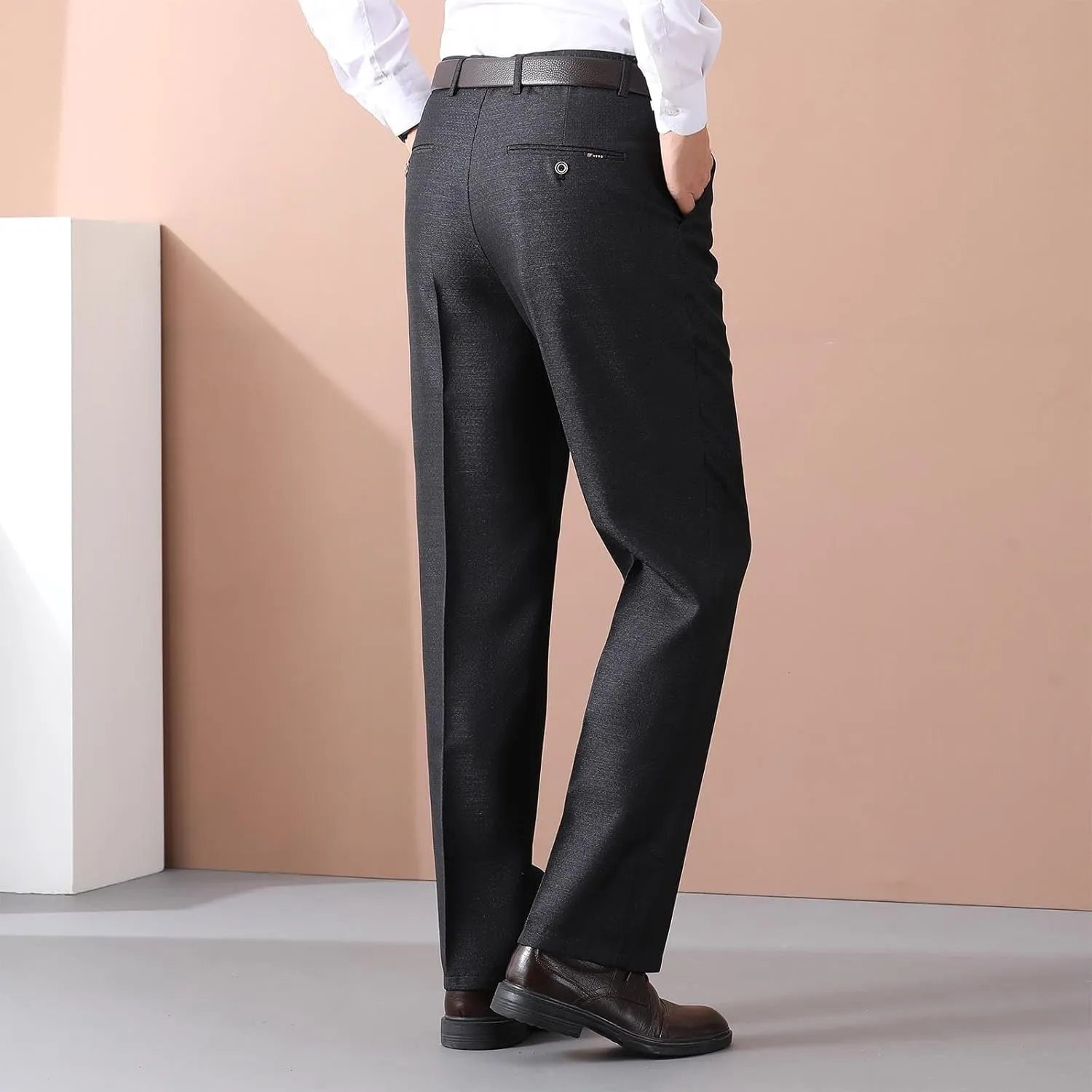 Mens Dress Pants Pleated Front Stretch Suit Pants Classic Fit Casual Dress Pants Straight Fit Pants