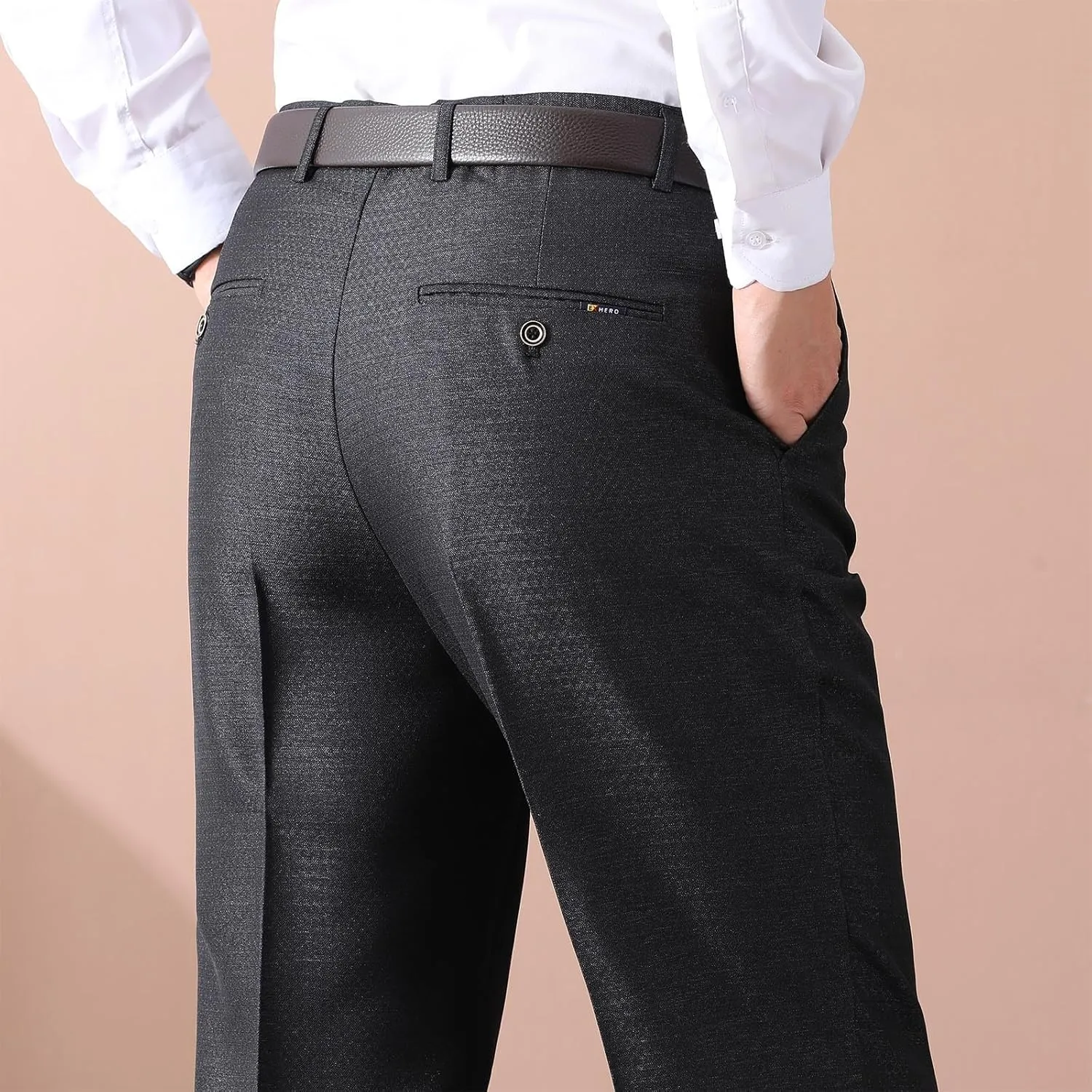 Mens Dress Pants Pleated Front Stretch Suit Pants Classic Fit Casual Dress Pants Straight Fit Pants