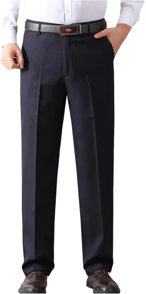 Mens Dress Pants Pleated Front Stretch Suit Pants Classic Fit Casual Dress Pants Straight Fit Pants