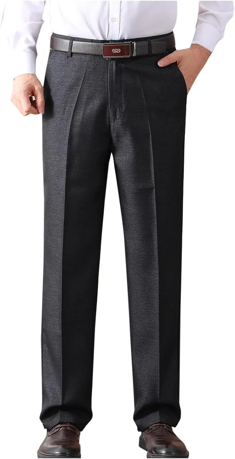 Mens Dress Pants Pleated Front Stretch Suit Pants Classic Fit Casual Dress Pants Straight Fit Pants