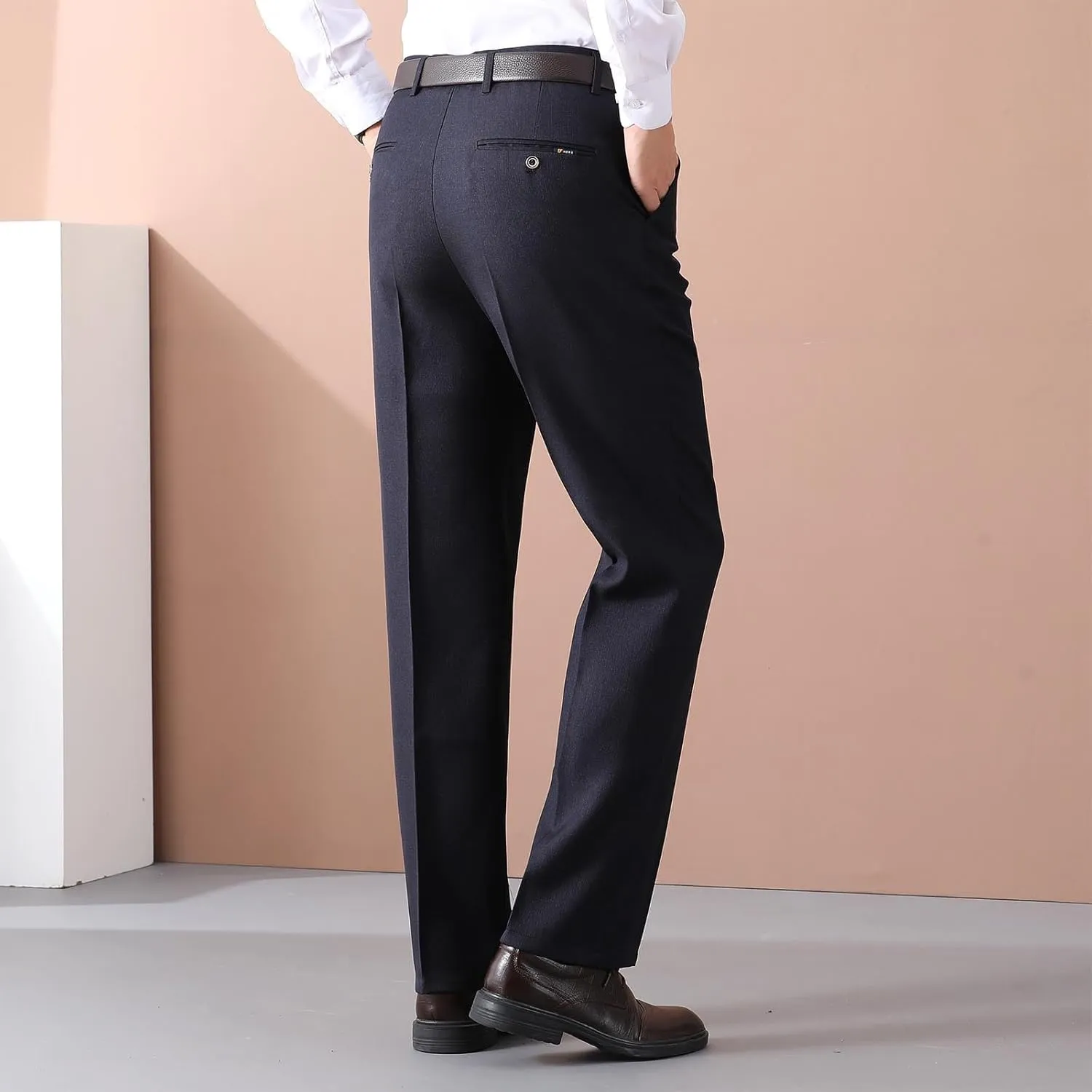 Mens Dress Pants Pleated Front Stretch Suit Pants Classic Fit Casual Dress Pants Straight Fit Pants