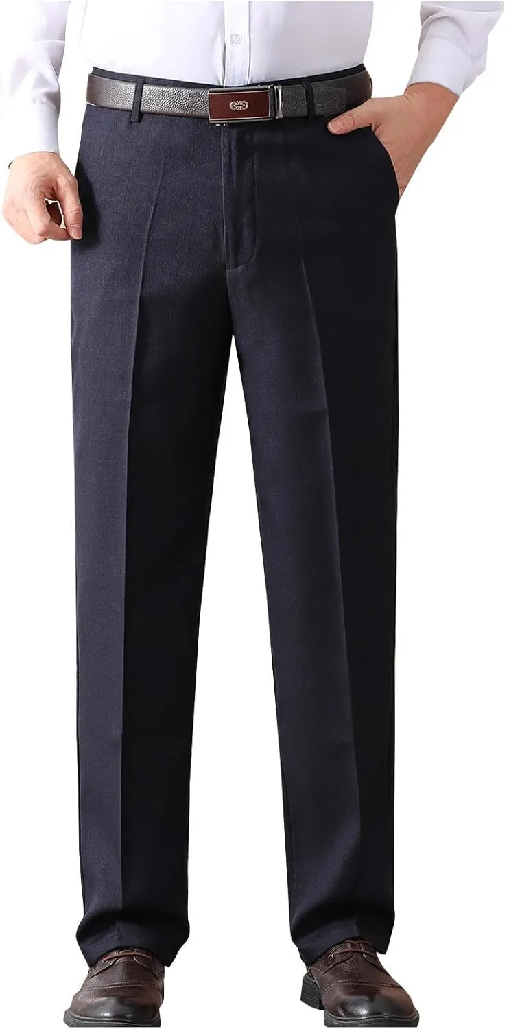 Mens Dress Pants Pleated Front Stretch Suit Pants Classic Fit Casual Dress Pants Straight Fit Pants